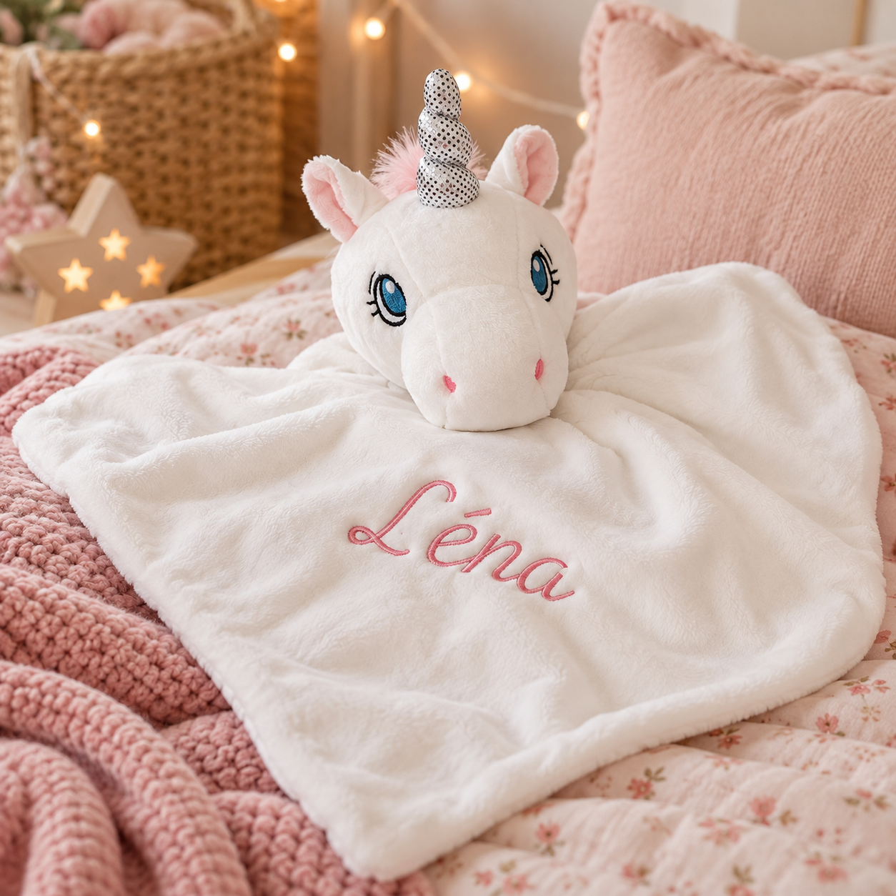 Doudou licorne personnalisé brodé – Opale